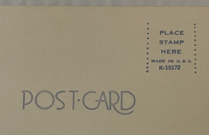 Back of vintage postcard showing "PLACE STAMP HERE" box, "MADE IN U.S.A." text, reference number K-15172, and "POST·CARD" pri