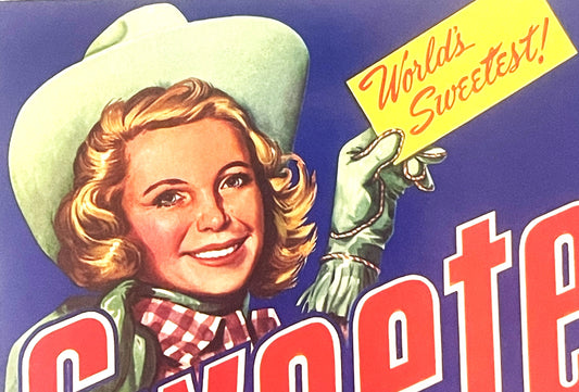 Antique Vintage 1950s Sweetex Crate Label 🍎 Donna, TX, World's Sweetest Cowgirl!