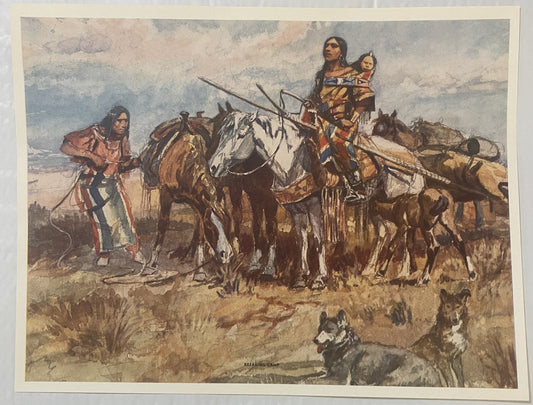 Vintage Captivating Charles Russell 1970s Art Print of Western Life