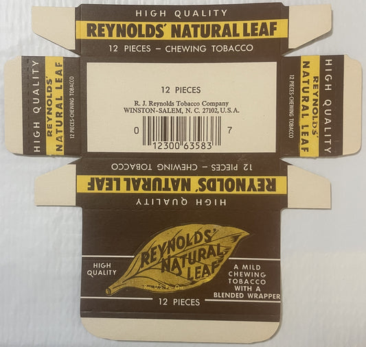 Vintage Reynolds' Natural Leaf Chewing Tobacco Box 📦 R.J. Reynolds, Winston-Salem NC, NOS Flat Retail Box