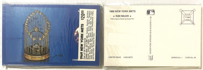 Two postcards displayed side-by-side: left shows blue card with gold World Championship Trophy and "$2200" price tag; right s