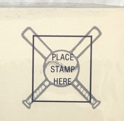 Vintage postcard back showing envelope illustration with "PLACE STAMP HERE" circle and crosshatched flap details on cream pap