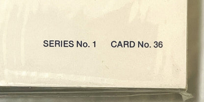 Close-up of cream-colored postcard showing printed text "SERIES No. 1 CARD No. 36