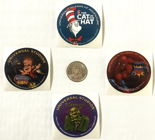 2006 Universal Studios Stickers Spiderman ✨ Shrek, Jimmy Neutron, Cat in the Hat!