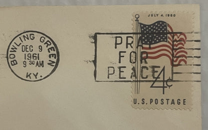 Cream envelope with July 4, 1950 stamp featuring American flag, "Peace" postmark, and Bowling Green KY cancellation dated Dec