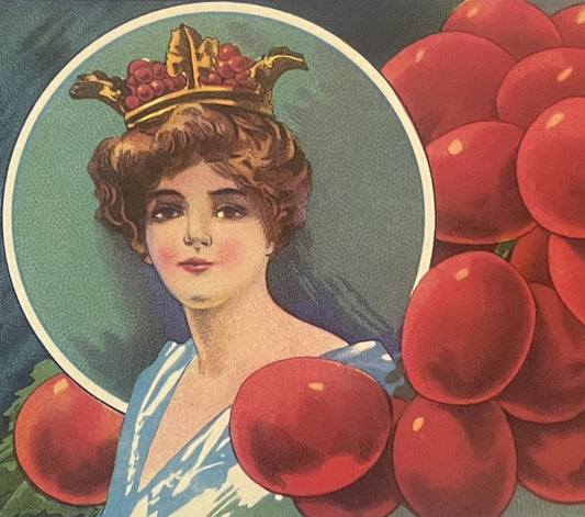 Antique 1930s Valley Queen California Emperor Grapes Crate Label — C. D. Pruner & Son, Exeter CA, Stecher-Traung