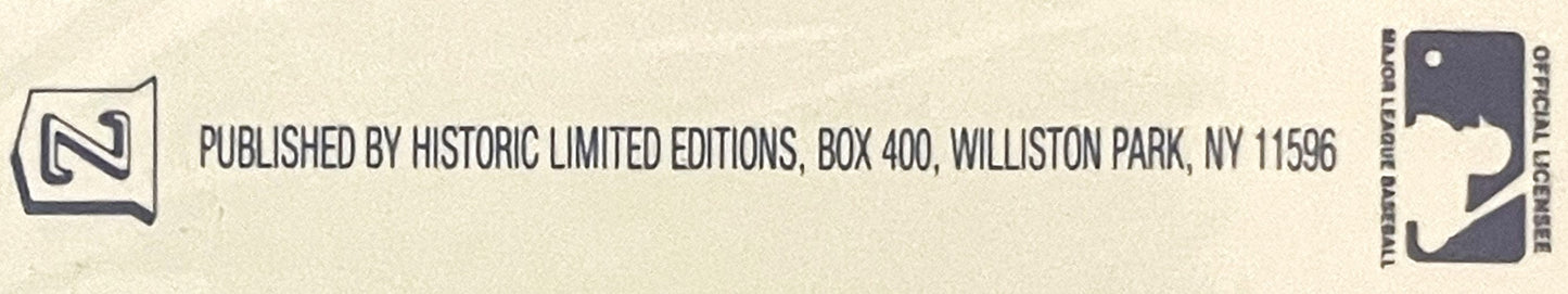 Close-up of publisher imprint and logo on cream-colored cardstock showing "Historic Limited Editions" address and branding ma