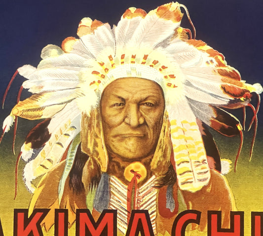 Vintage 1940s Yakima Chief Crate Label | Native American Washington Produce Art
