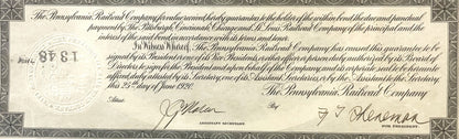 1920 Pennsylvania Railroad Company $1000 gold bond certificate with ornate border, signatures, and company seal in upper left