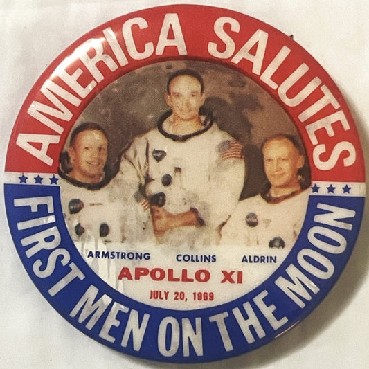 Vintage 1969 Apollo XI Moon Landing Pin 🌕 America Salutes First Men on the Moon Button