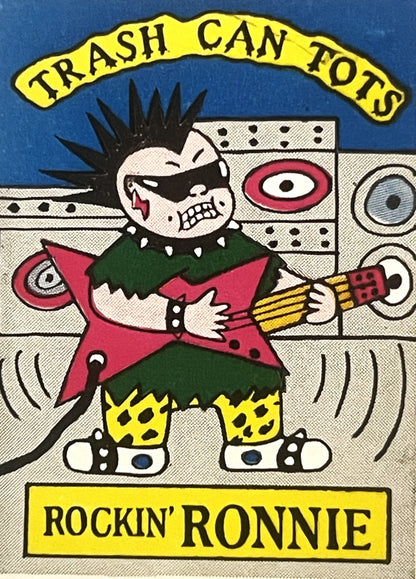 Vintage sticker featuring "Rockin' Ronnie" character with spiky black hair, eye patch, and colorful punk outfit holding a gui