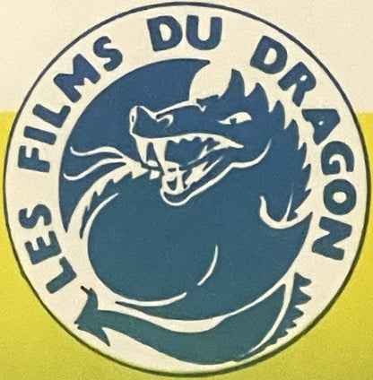 Blue LES FILMS DU DRAGON roundel with a coiled, open-jawed dragon, printed on the Triple Cross Belgian movie poster