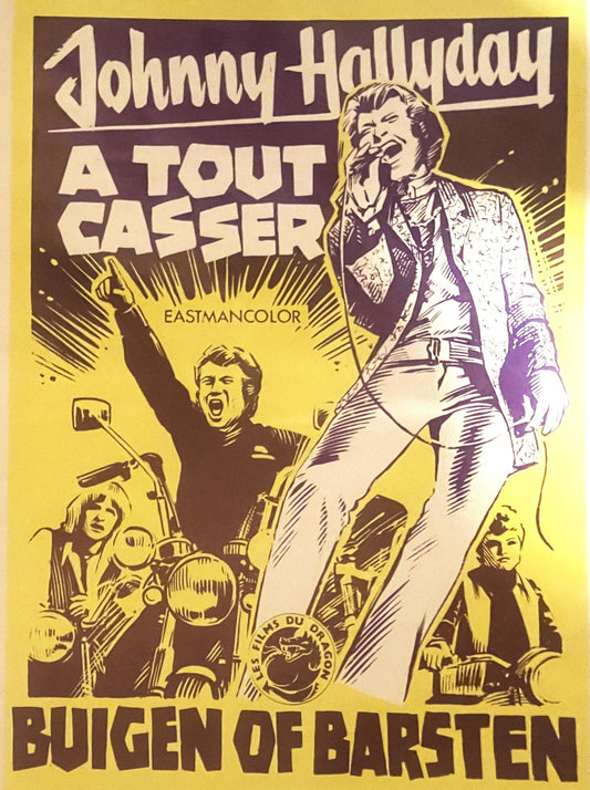Vintage 1968 A Tout Casser Johnny Hallyday Belgian Movie Poster 🎤 Eddie Constantine, John Berry, Buigen of Barsten