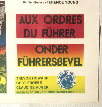 Right side of the Triple Cross Belgian poster: Terence Young credit, French title AUX ORDRES DU FÜHRER, Flemish ONDER FÜHRERSBEVEL, Trevor Howard, Gert Froebe, Claudine Auger