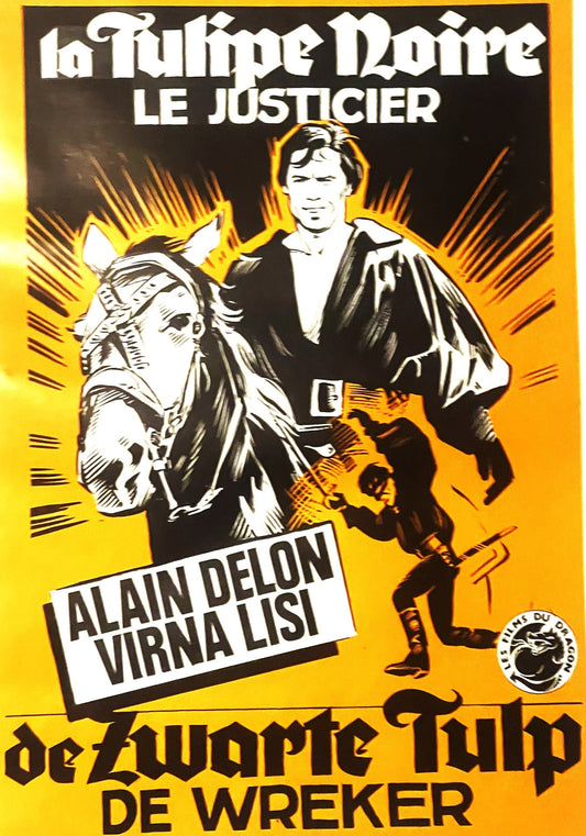 Vintage 1964 La Tulipe Noire / Black Tulip Belgian Movie Poster 🌷 Alain Delon, Virna Lisi, de Zwarte Tulp