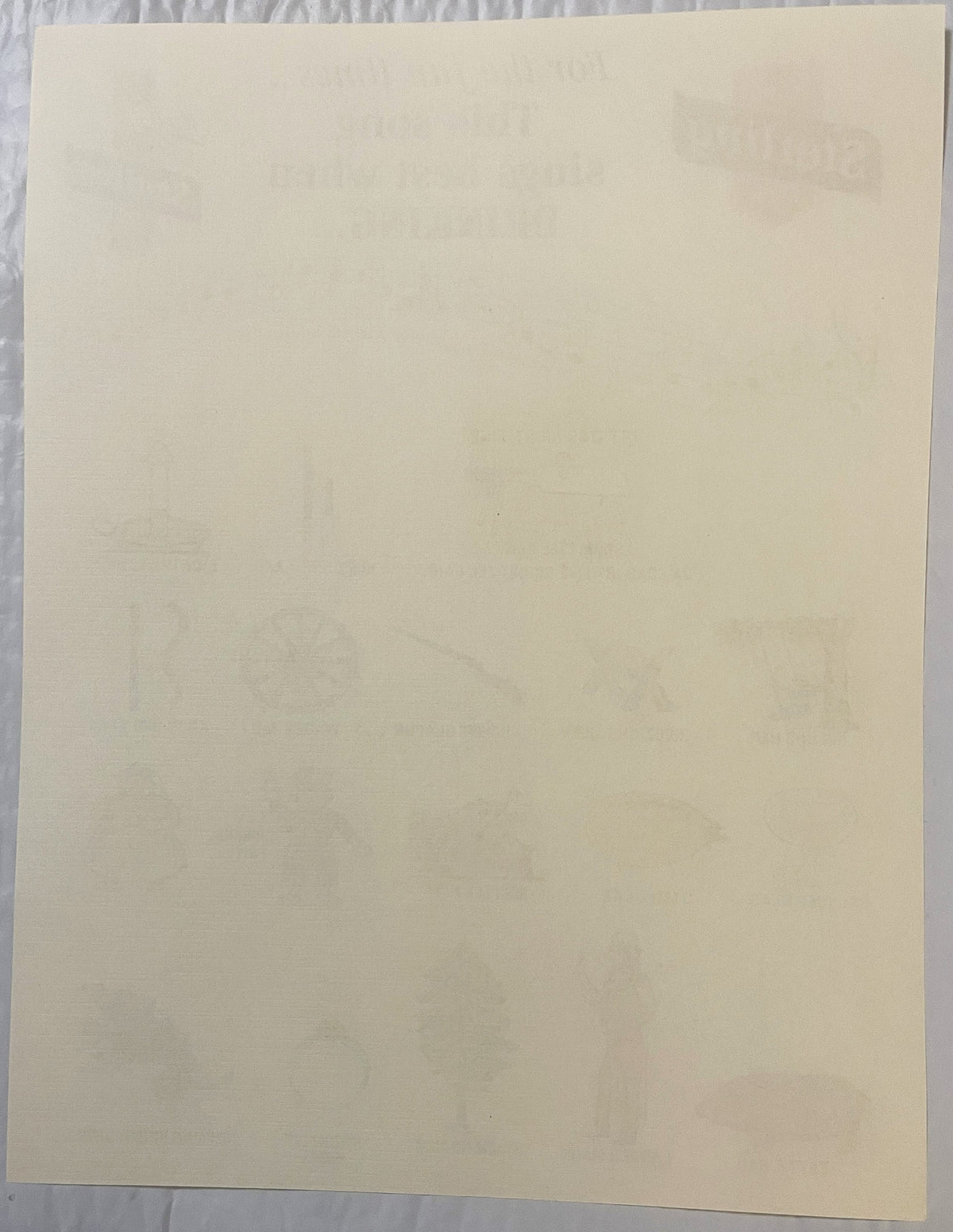 Blank cream-colored sheet of woven paper against gray textured background, shown flat for antiques listing