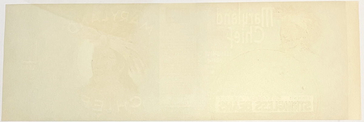 Blank cream back of the Maryland Chief label with the front design faintly showing through