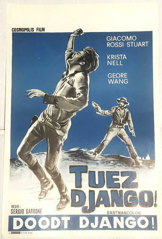 Vintage Tuez Django Belgium Movie Poster 🤠 1971 Spaghetti Western, Doodt Django, Cosmopolis Films