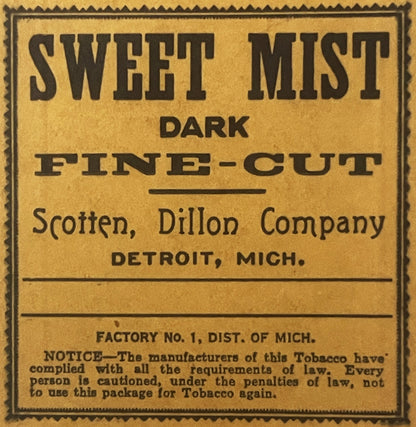Antique Vintage 1930s - 1940s Sweet Mist Dark Fine Cut Tobacco Bag, Detroit, MI 🚬