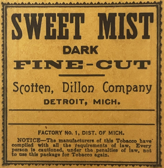 Antique Vintage 1930s - 1940s Sweet Mist Dark Fine Cut Tobacco Bag, Detroit, MI 🚬