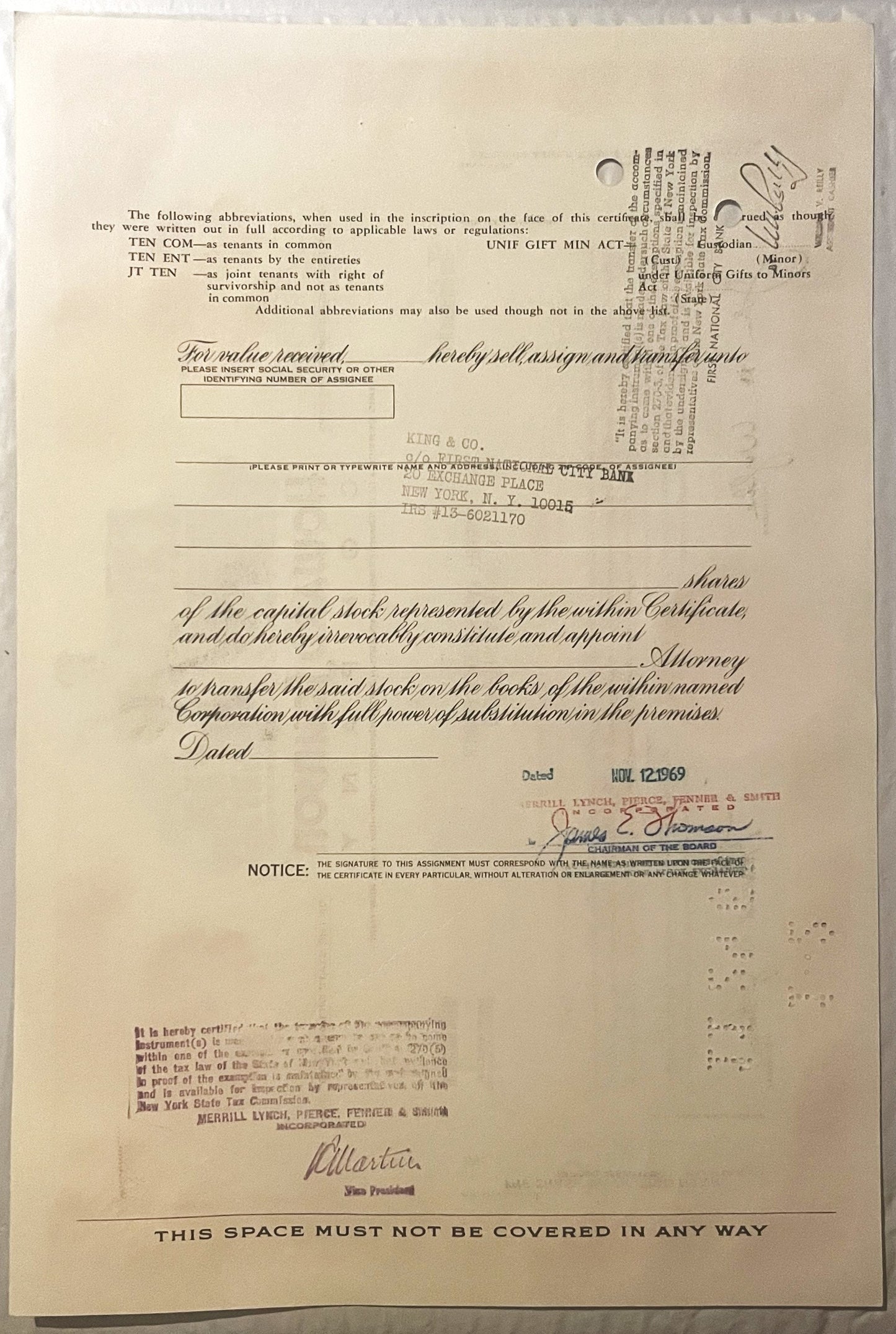 Cream-colored Howard Johnson stock certificate for 100 shares with printed text, signatures, and company letterhead on a