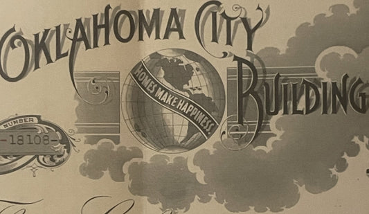Antique 1923-1924 Oklahoma City Building & Loan Stock Certificate 🏠 Homes Make Happiness, Globe Vignette