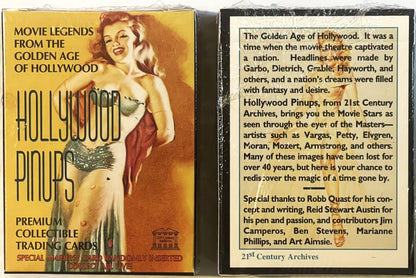 Sealed vintage trading card box showing front and back covers featuring Golden Age Hollywood pinup artwork and product descri