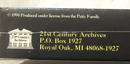 Close-up of vintage trading card box label showing "21st Century Archives" logo and address in Royal Oak, MI with 1994 Petty 