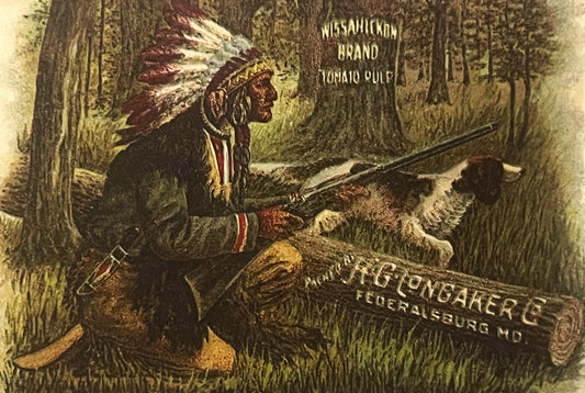 Antique NOS Wissahickon Tomato Pulp Can Label ✨ H.G. Longaker Co Federalsburg MD, Native American Chief Litho Advertising