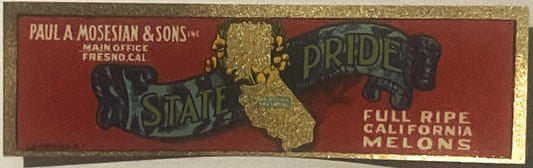Vintage California State Pride Melon Label from 1940s Fresno