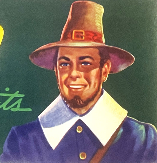Vintage 1940s Pilgrim Brand Crate Label — California Fruits, Mayflower Fruit Ass'n, Exeter CA, Blue Anchor