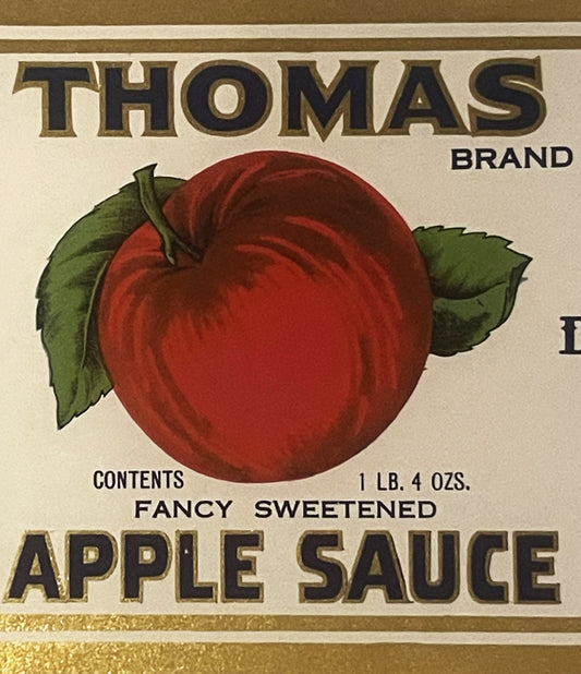 Antique Thomas Apple Sauce Can Label 1930s Bridgewater VA NOS 11x4 Farmhouse Kitchen Decor ✨