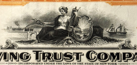 Vintage Orange 1930s Irving Trust Company Stock Certificate
