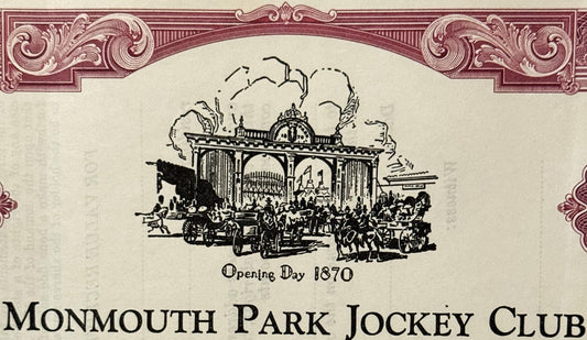 Vintage 1960s Monmouth Park Jockey Club Stock Certificate 🐎 Jersey Shore Horse Racing, Oceanport NJ