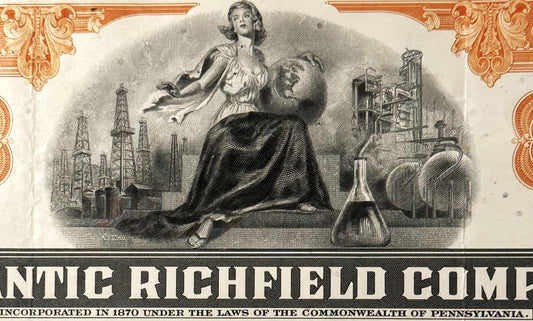 Vintage 1960s Atlantic Richfield Stock Certificate ⛽ Orange, Less Than 100 Shares, ARCO Oil Americana