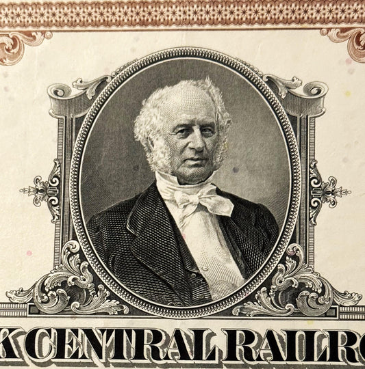 Vintage 1960s New York Central Railroad Stock Certificate Less Than 100 Shares Brown Vanderbilt Portrait Delaware Seal Scripophily 📜
