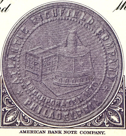 Ornate engraved oval seal with decorative corner flourishes, credited "American Bank Note Company" at bottom in serif type.