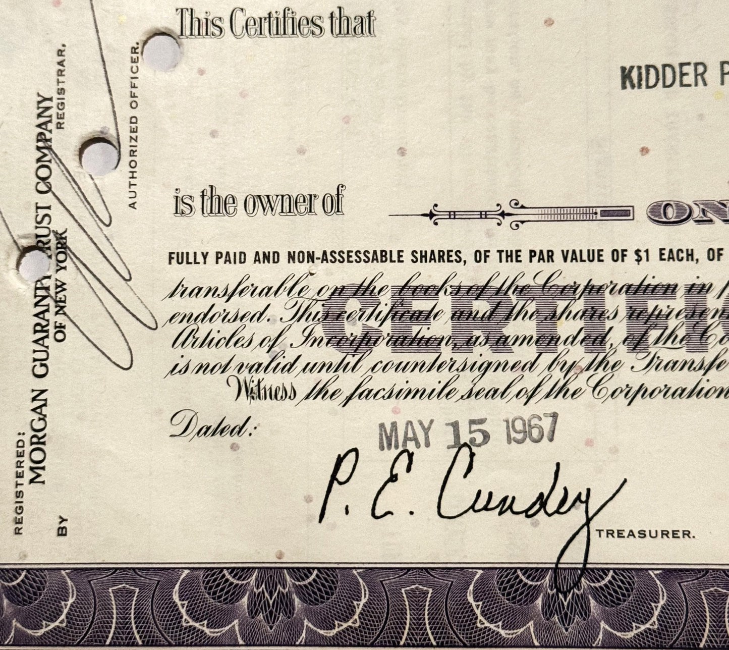 Vintage stock certificate from Atlantic Richfield Company, with ornate border and treasurer's signature vis
