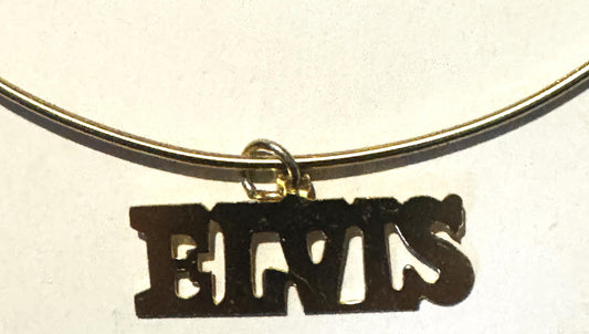 Vintage 1970s Elvis Presley Gold-Tone Choker Necklace 🎸 ELVIS Script Nameplate Charm Pendant Fan Memorabilia