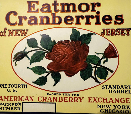 Antique Vintage 1920s American Beauty Eatmor Cranberries Barrel Label, NY, NJ, CHI ✨