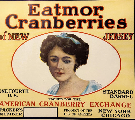Antique Vintage 1920s Jersey Belle Eatmor Cranberries Barrel Label, NY, NJ, CHI ✨