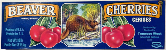 Vintage 1970s Beaver Brand Cherries / Cerises Crate Label — Bilingual, Tenneco West, Bakersfield CA