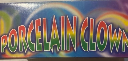 Rainbow gradient text showcasing Porcelain Clown in Rare 1981 Doll product image