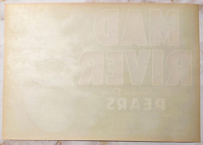 Cream-colored vintage crate label with embossed text reading "Mad River" and "Pears," showing age-related discoloration and w