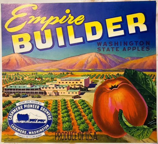 Vintage 1950s Empire Builder Apples Crate Label 🍎 Cashmere, WA, Unique Americana!