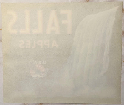Faded vintage apple crate label with embossed text on cream-colored paper, showing watermarked design and partial lettering