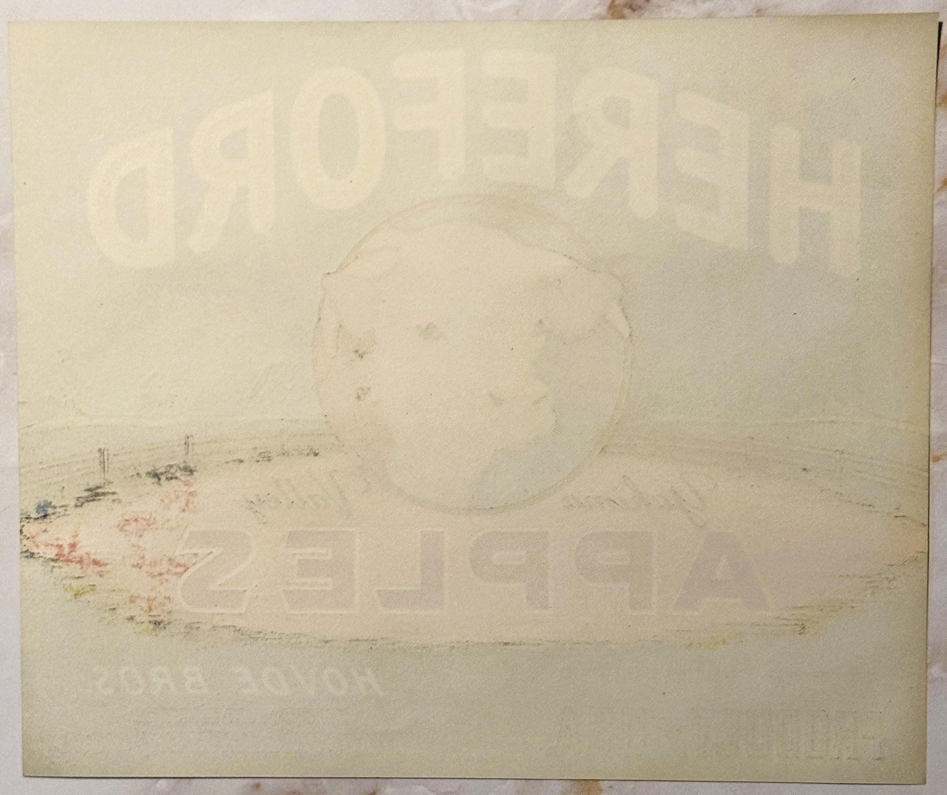 Faded vintage Hereford brand apple crate label showing Hovde Bros. Selah WA with large cattle head illustration and minimal v