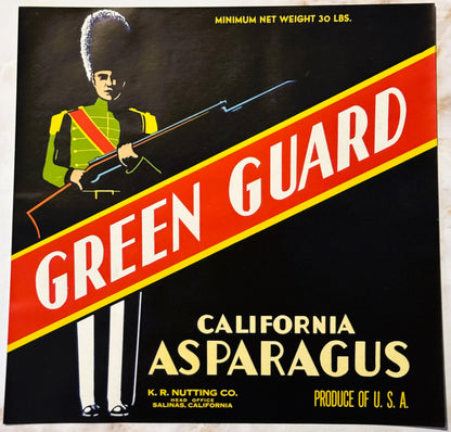 Vintage 1950s Green Guard Asparagus Crate Label from California