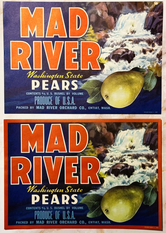 Vintage 1950s Mad River Pears Crate Label - Washington Memorabilia 🍎