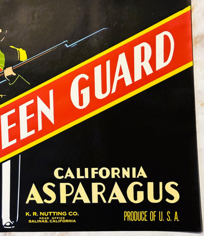 Vintage 1950s Green Guard Asparagus Crate Label from California